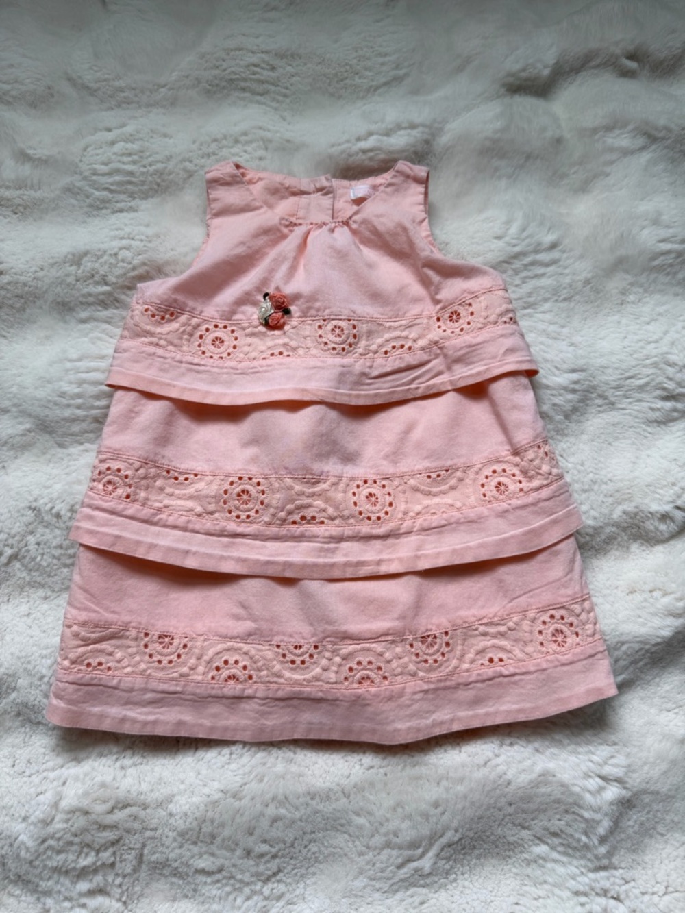Sweet Janie and Jack Cotton Peach/Pink Tiered Eyelet Dress - 6/12 m.